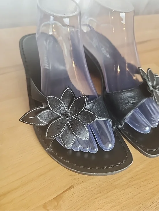 Hillard & Hanson Jackie Wedge Slides Sandals Women 10M Leather Floral Comfort - Picture 3 of 8